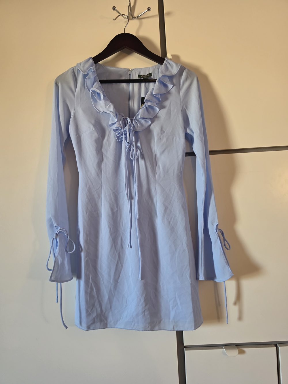 light blue Wild Fable mini dress featuring a ruffled V-neckline